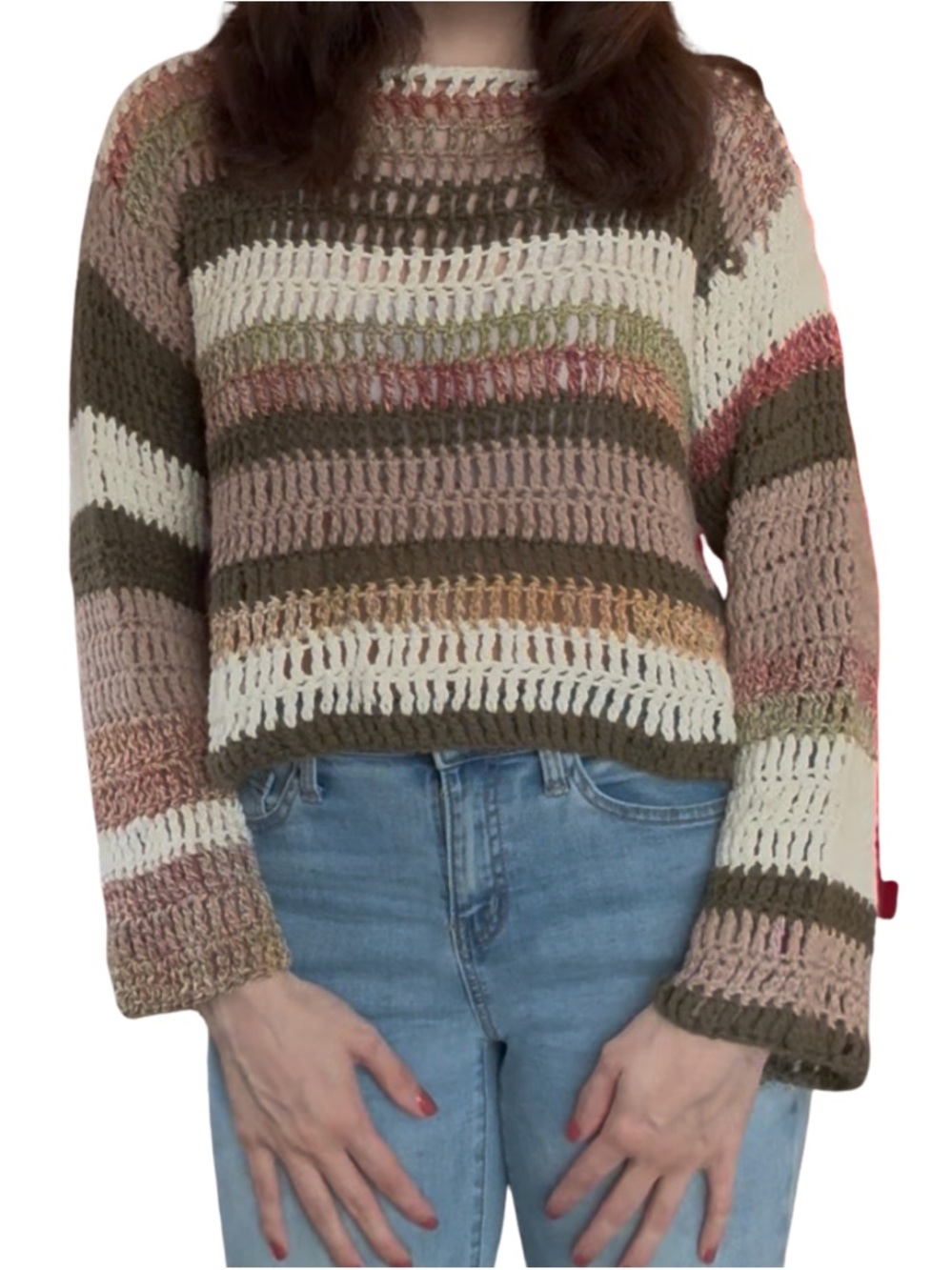 Striped Multicolor Crochet Sweater - Women's Pullover